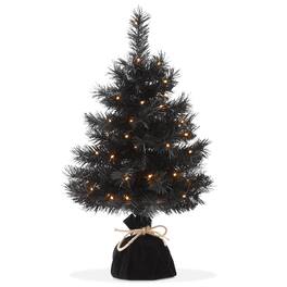 Casafield - 2-ft Pre-Lit Artificial Mini Tabletop Christmas Tree with Cloth Base - Black White Lights