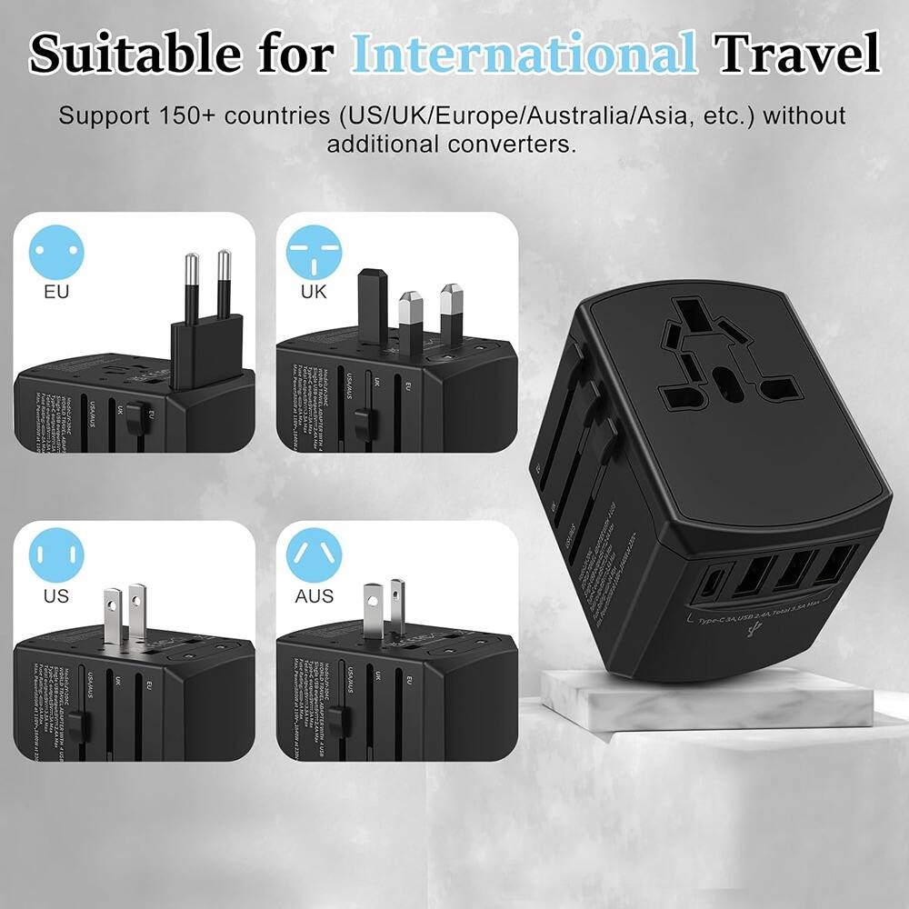 Suitable for International Travel  
Support 150+ countries (US/UK/Europe/Australia/Asia, etc.) without additional converters.  

EU  
UK  
US  
AUS