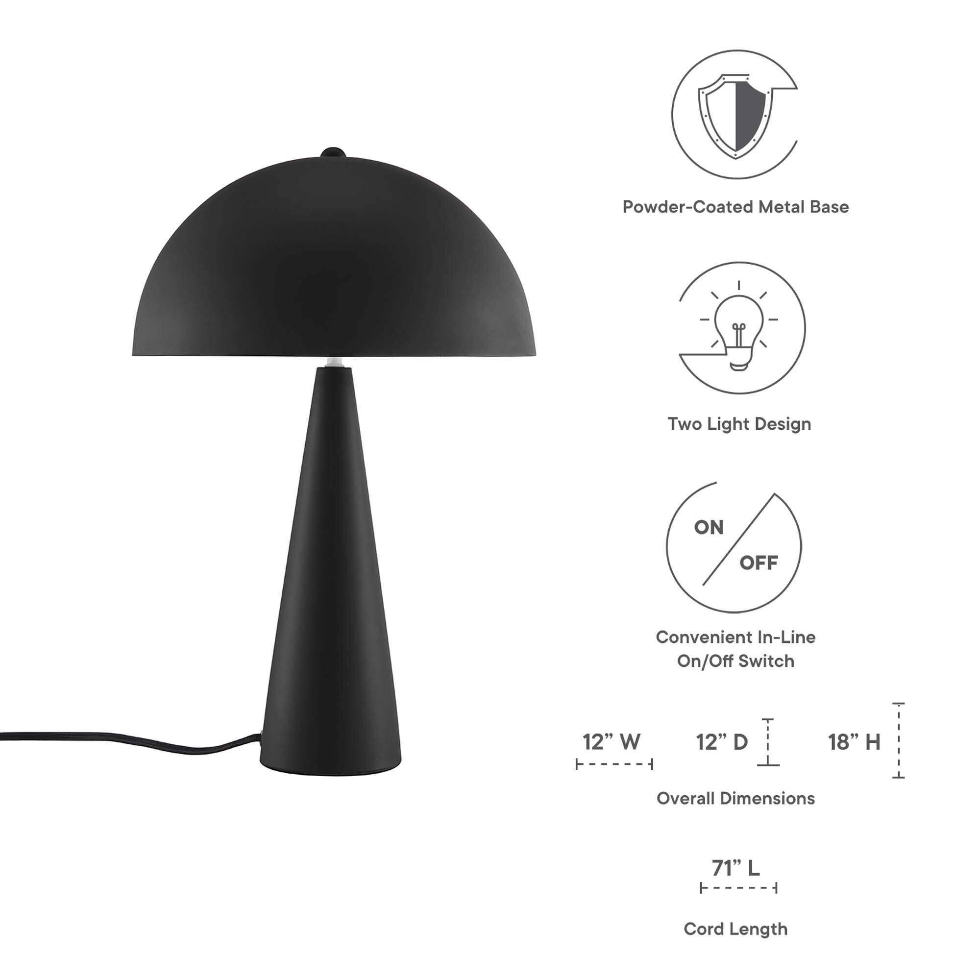 Powder-Coated Metal Base  
Two Light Design  
Convenient In-Line On/Off Switch  

Overall Dimensions:  
12" W x 12" D x 18" H  

Cord Length: 71" L
