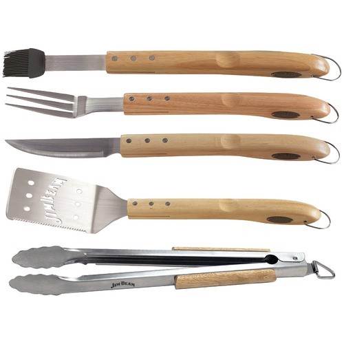 Best Buy: Jim Beam 5-Piece Grill Tool Set Silver/Brown JB0149