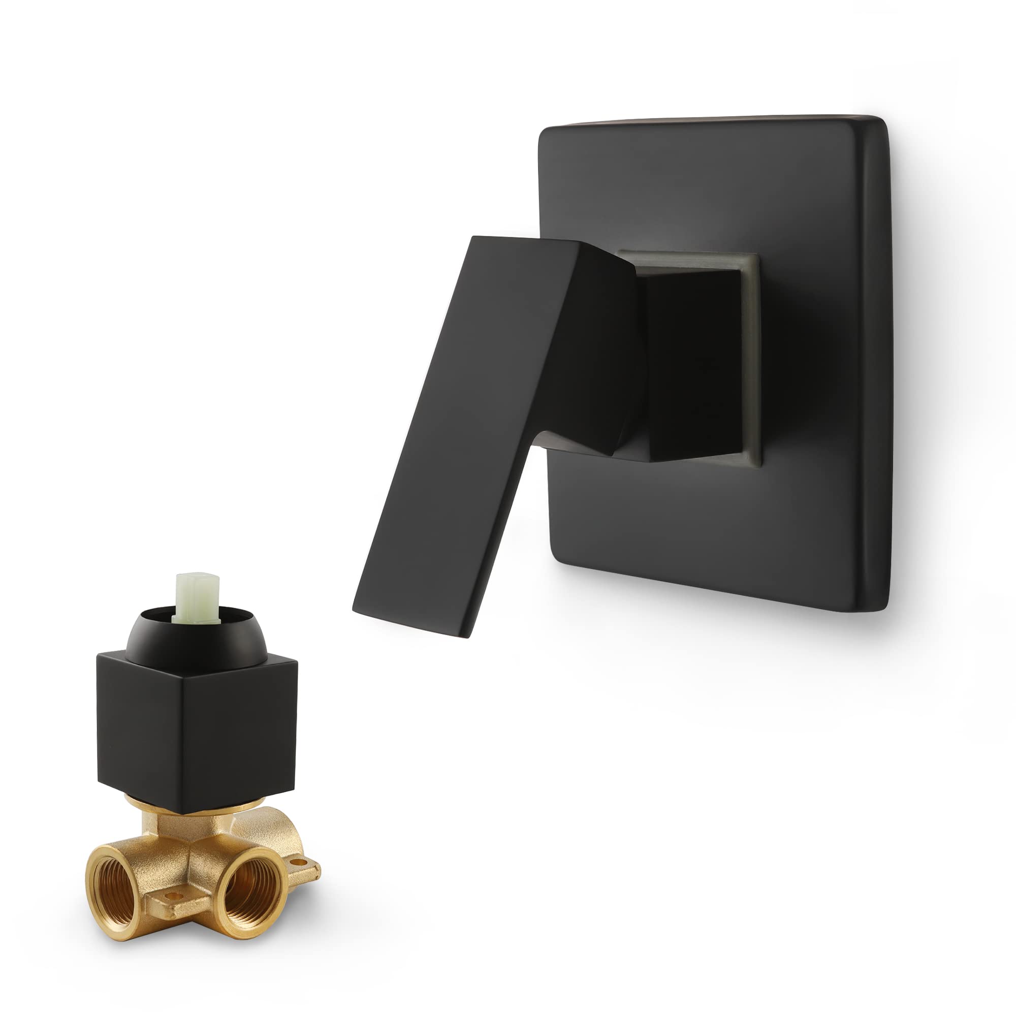 Paradigms Interiors - Shower Valve Kit Brushed Handle Trim Wall Mount Single Function Mixer Control Rough in Valves Included - Matte Black