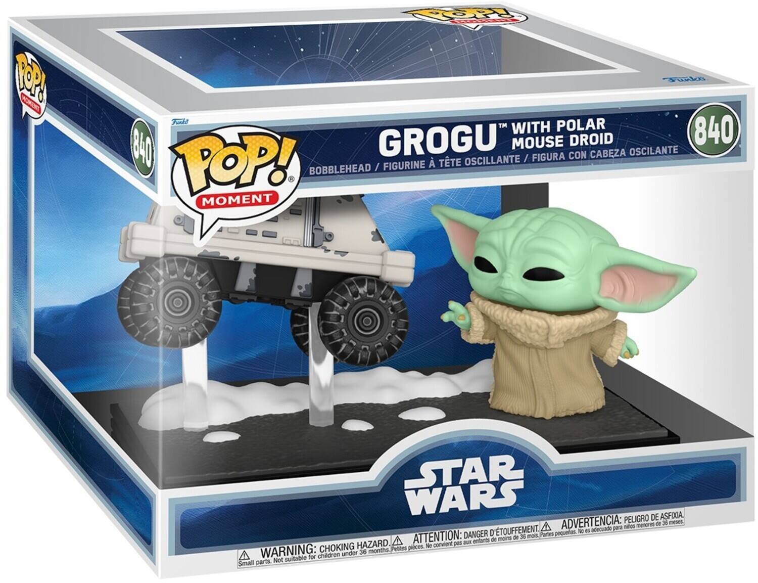POP! MOMENT  
840  
GROGU "WITH POLAR MOUSE DROID"  
BOBBLEHEAD / FIGURINE À TÊTE OSCILLANTE / FIGURA CON CABEZA OSCILANTE  
STAR WARS  

ADVERTENCIA: PELIGRO DE ASFIXIA.  
ATTENTION: DANGER D'ÉTOUFFEMENT.  
WARNING: CHOKING HAZARD.  
Not suitable for children under 36 months.  
Pequeñas piezas. No es adecuado para menores de 36 meses.  
Petites pièces. Ne convient pas aux enfants de moins de 36 mois.