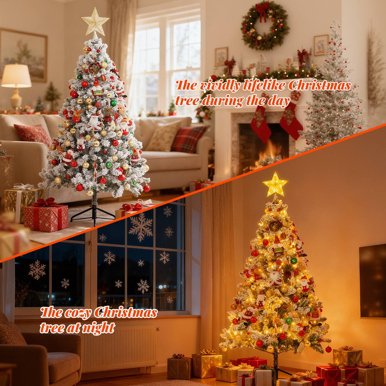 The vividly lifelike Christmas tree during the day

The cozy Christmas tree at night