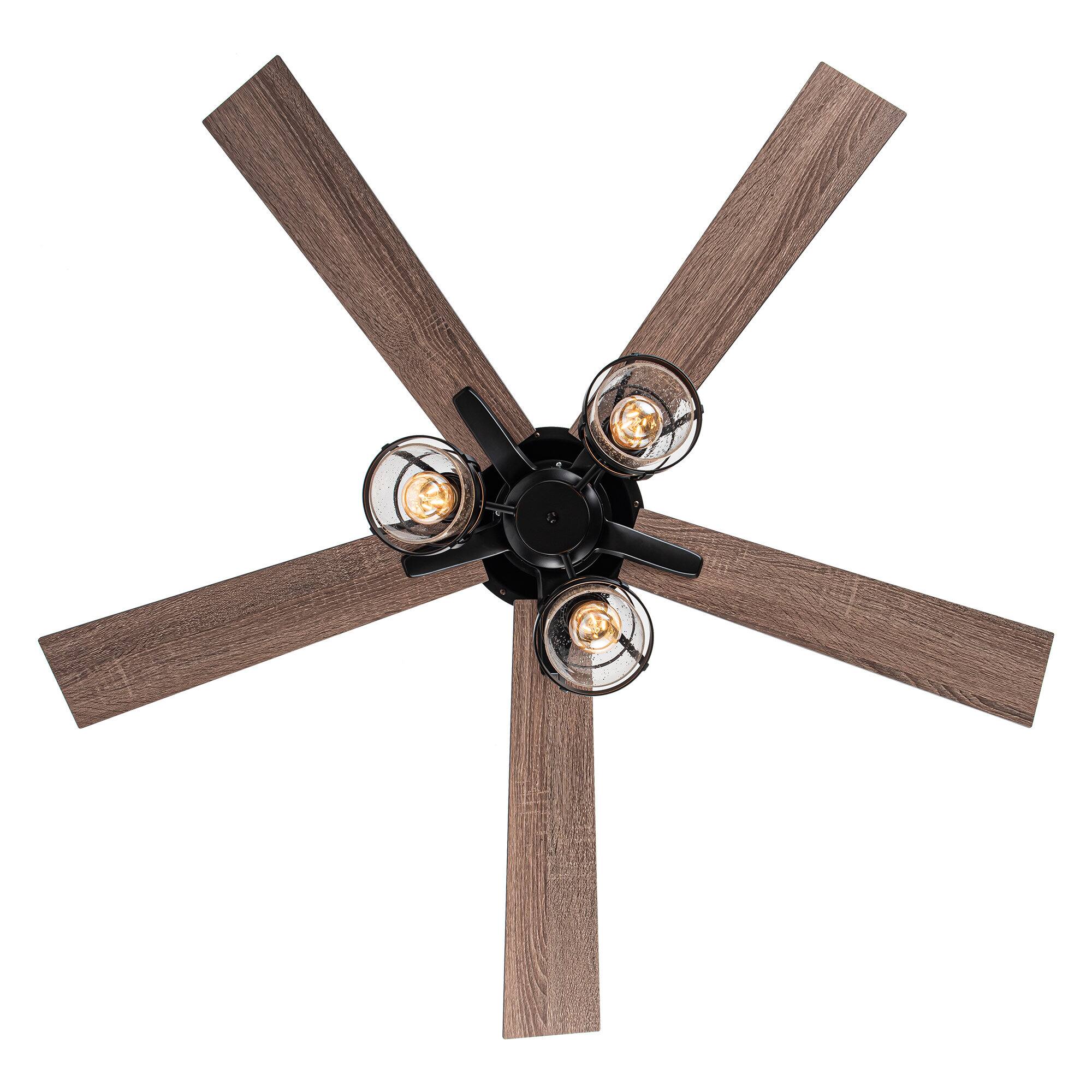 Alt View 4. Parrot Uncle - 52" Industrial Matte Black 3-Light Glass Ceiling Fan with Remote - Matte Black.