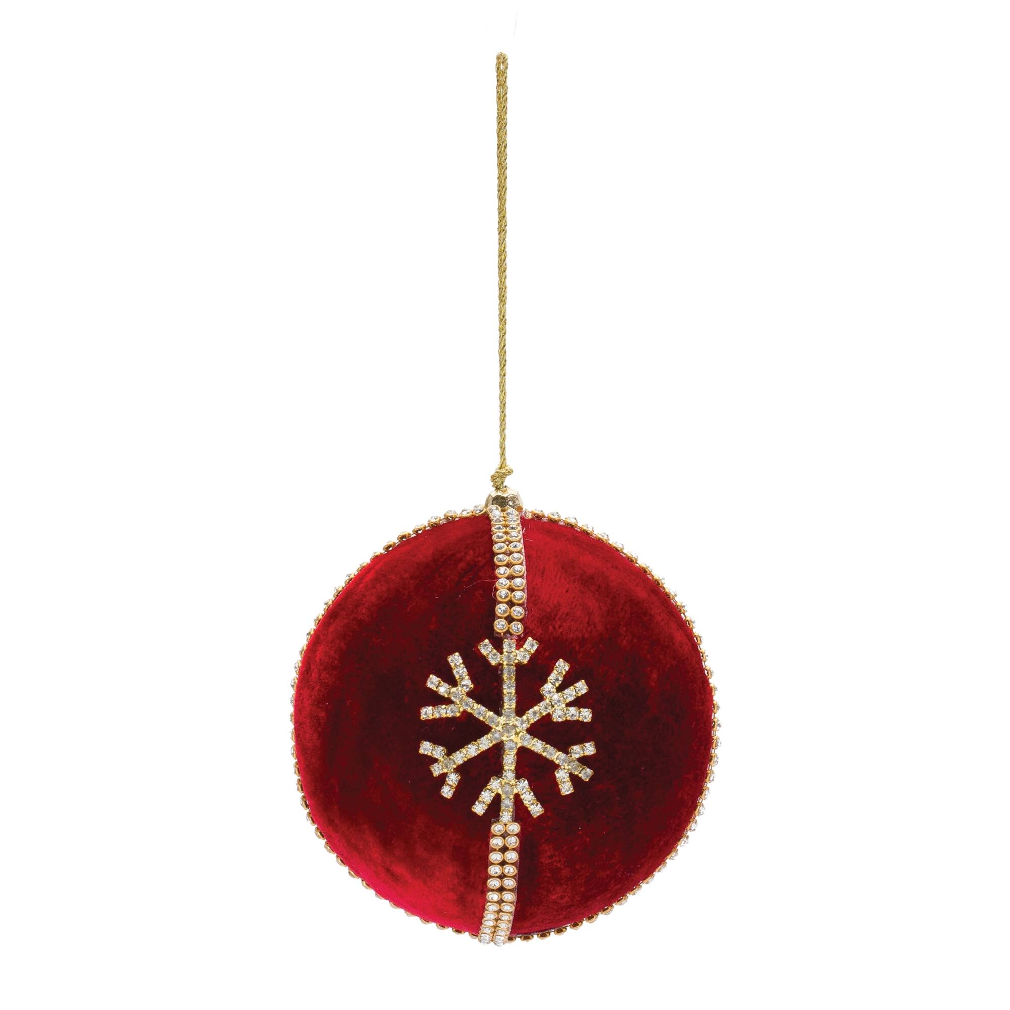 Angle. BreeBe - Jeweled Snowflake Ball Ornament (Set of 4) - Red, Gold.