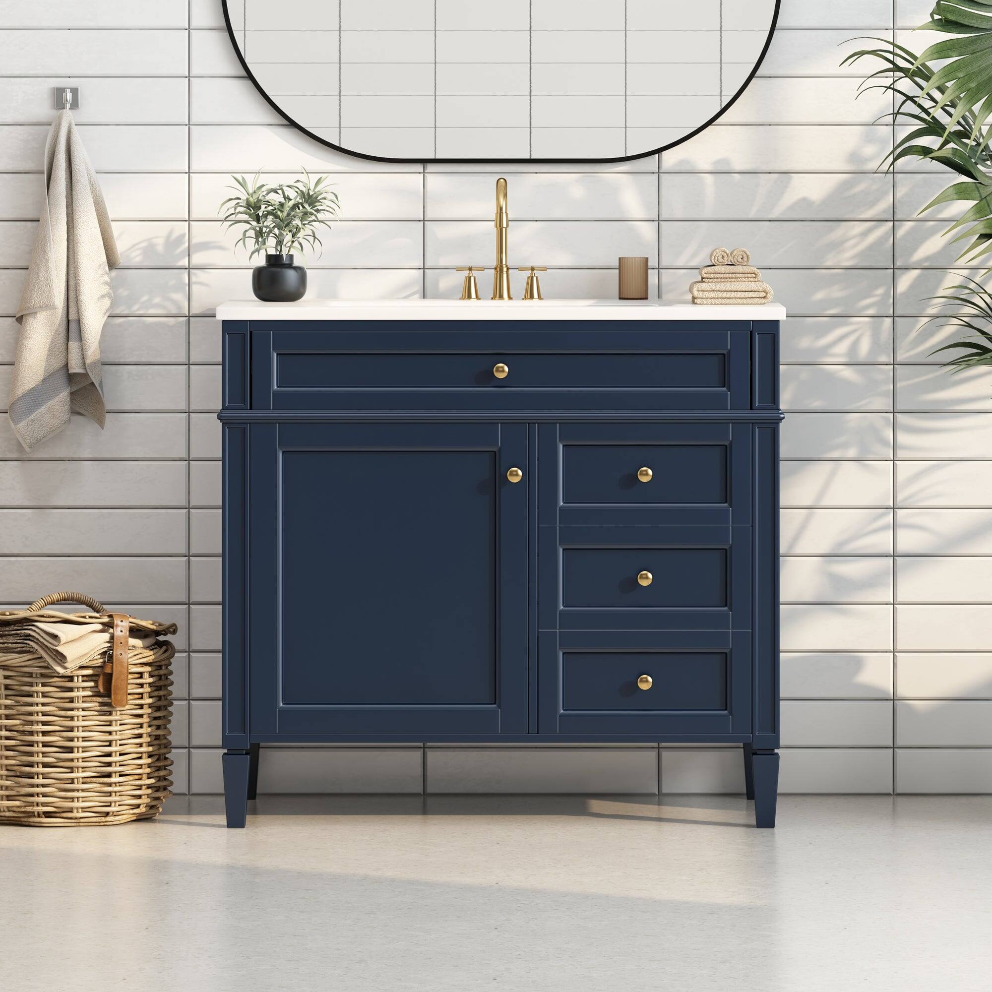 Alt View 1. Boyel Living - 36 Inch Modern Bathroom Vanity with Resin Sink Two Drawers Tip Out Blue - Blue.