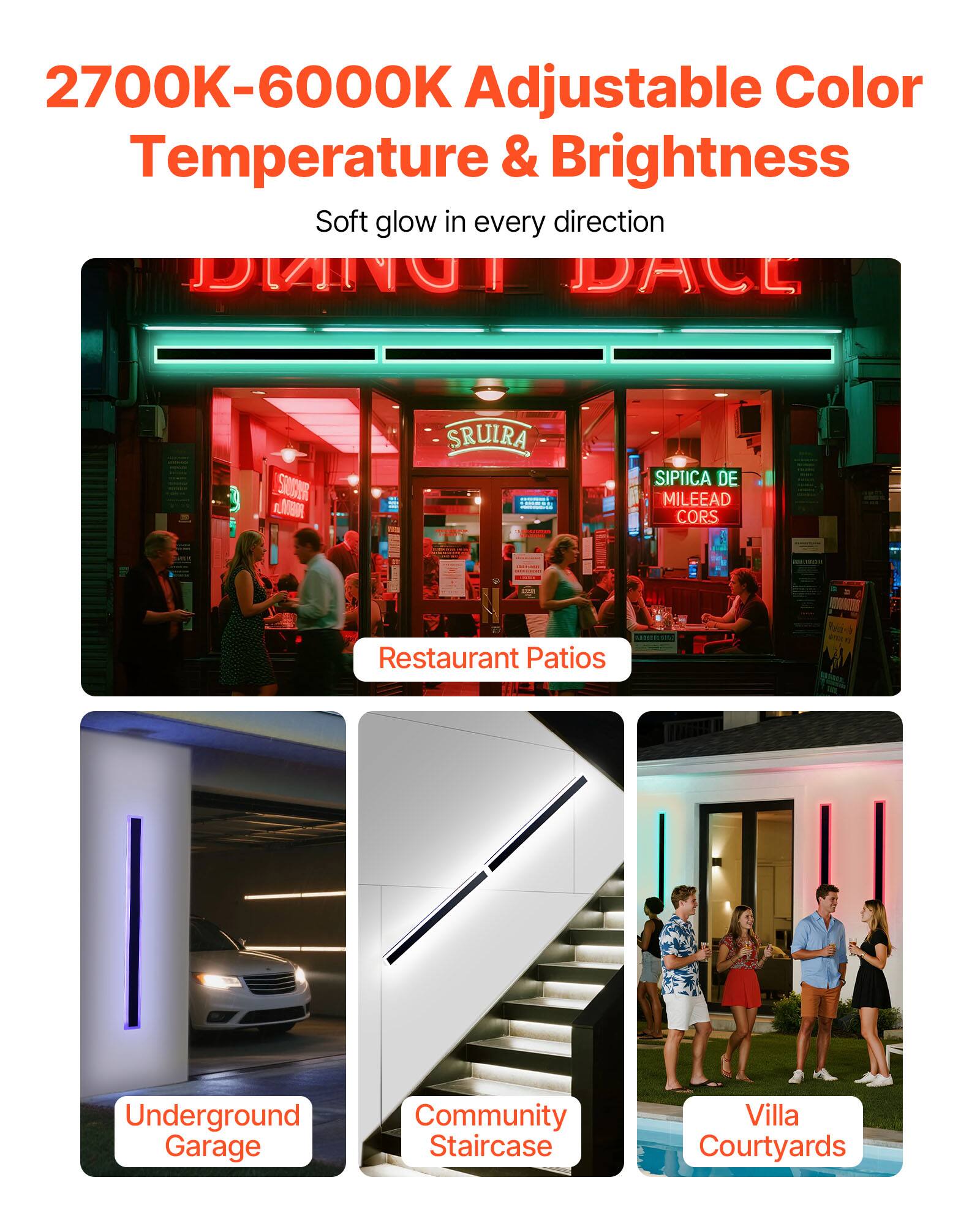 2700K-6000K Adjustable Color Temperature & Brightness  
Soft glow in every direction  

Restaurant Patios  
Underground Garage  
Community Staircase  
Villa Courtyards