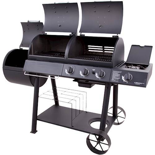 Left View: Char-Broil - Longhorn Charcoal/Smoker/Gas Combo - Black