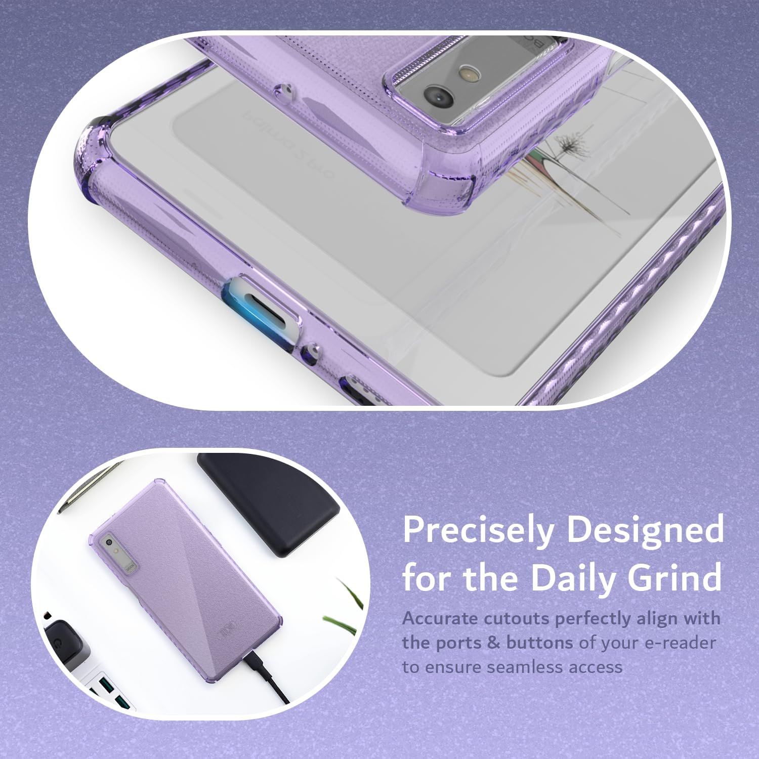 Precisely Designed for the Daily Grind  
Accurate cutouts perfectly align with the ports & buttons of your e-reader to ensure seamless access