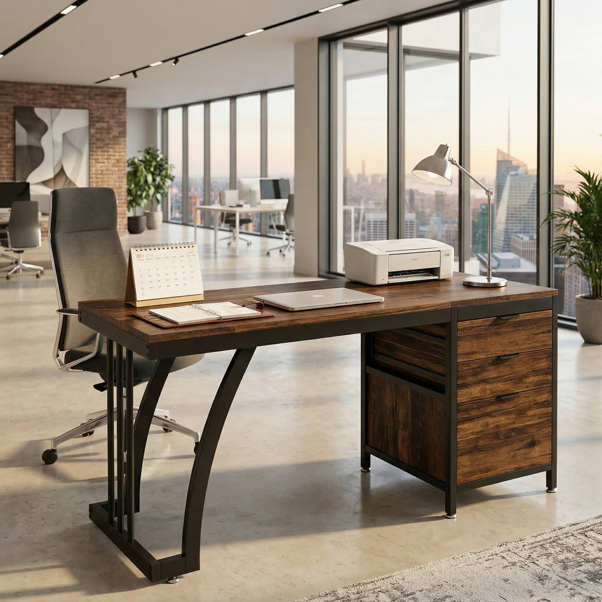 Alt View 4. Forest'nSky - Extensive Office Desk,Computer Desk,Elegant Writing Desk,Brown - Brown.