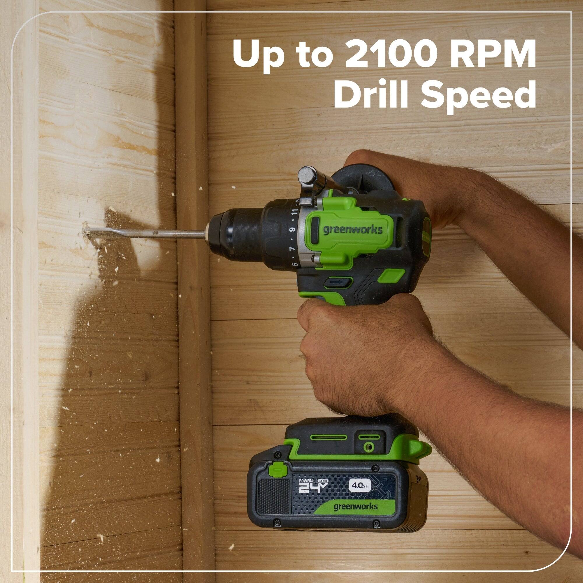 Up to 2100 RPM Drill Speed

greenworks

24V

4.0 Ah
