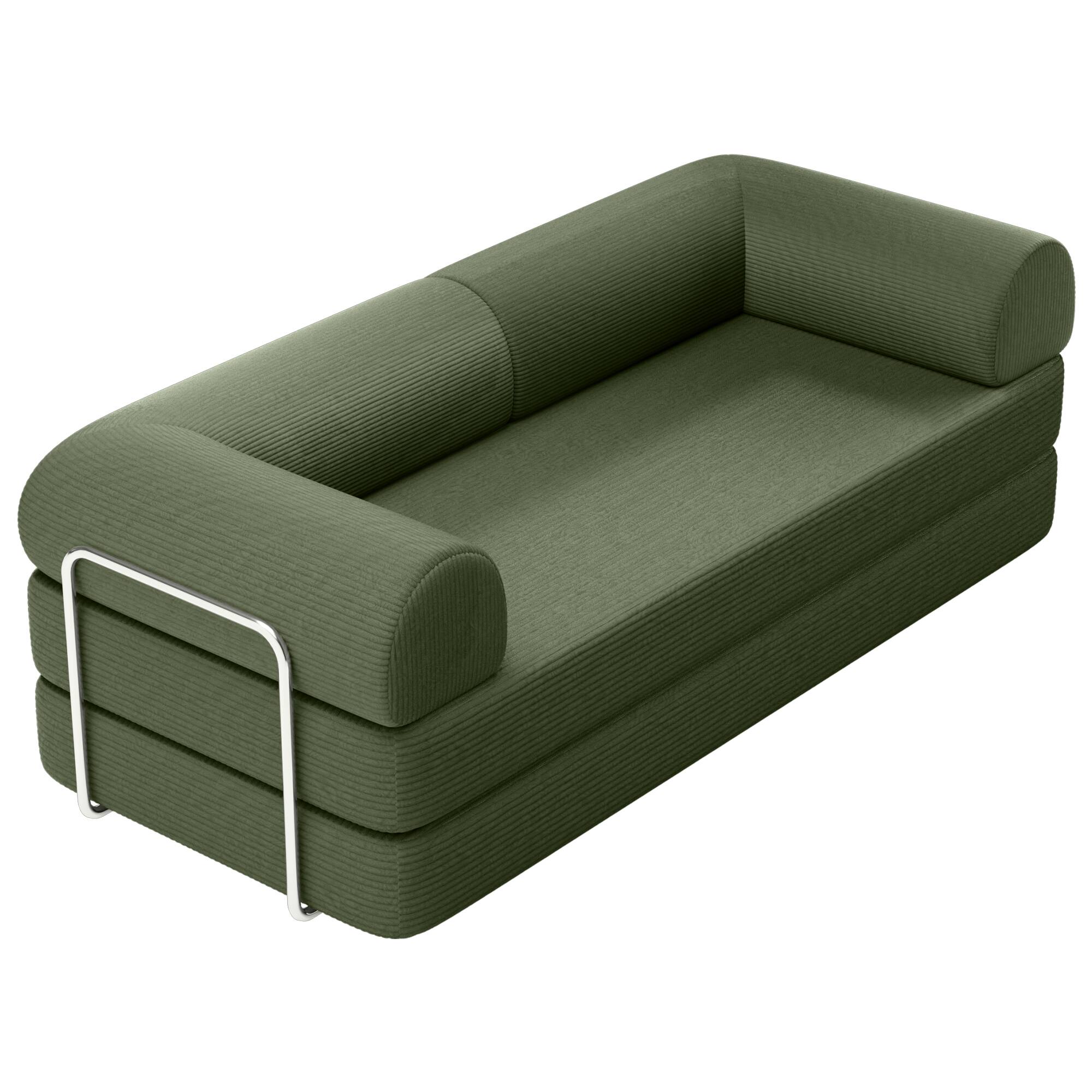 Alt View 2. Vaczon - 79" Modular Convertible Sofa Bed with High-Density Foam and Corduroy Upholstery with Lumbar Pillow Included - Olive Green.