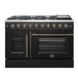 Forno Appliances - 48 in. Wide 8 Burner Galiano 5.36 Cu. Ft. Freestanding Double Oven Gas Convection Range with Left-Swing Door - Black