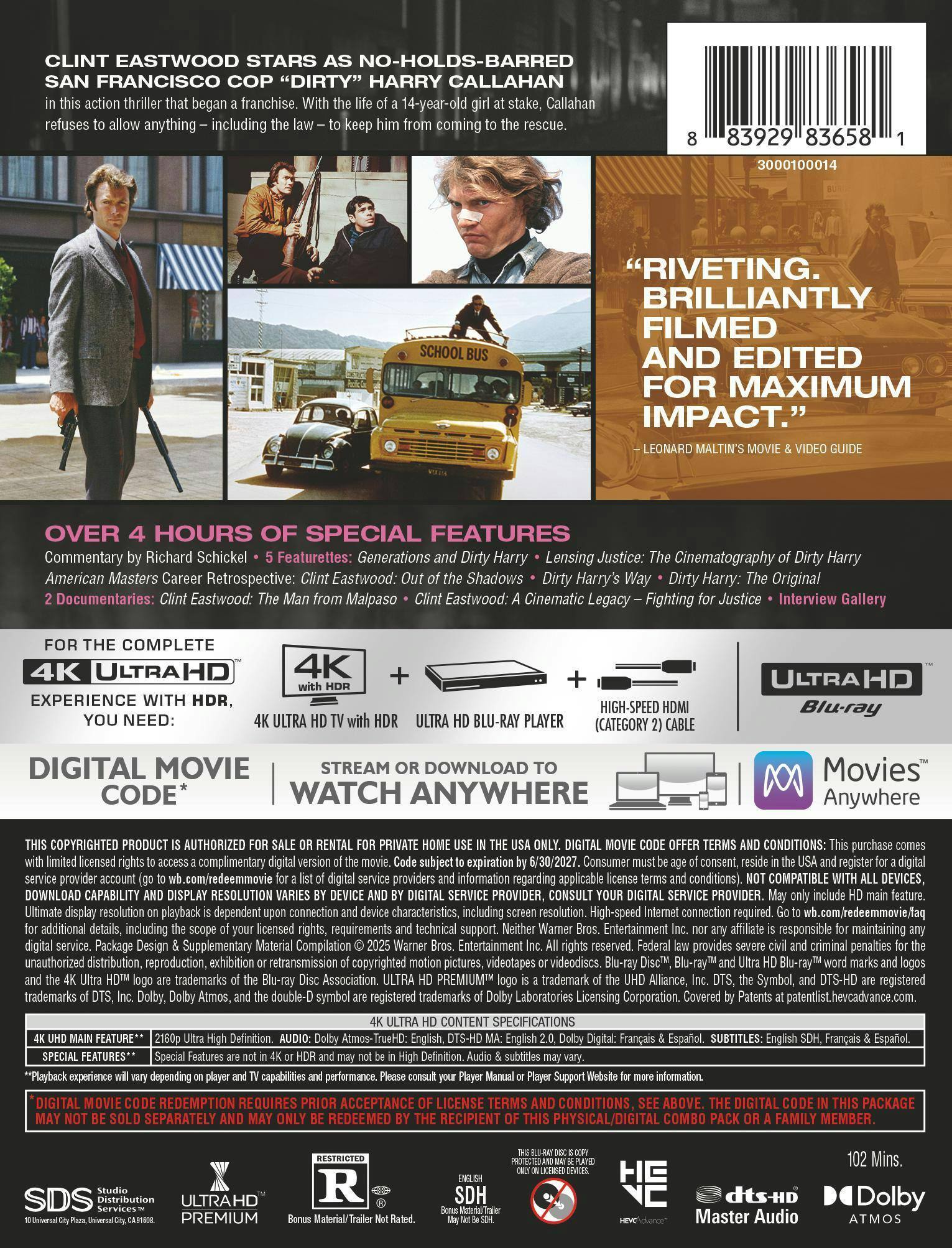 Back. Dirty Harry (Limited Edition 4K Steelbook) [UHD].