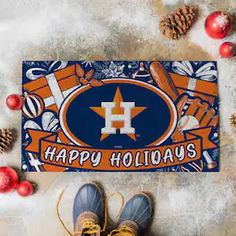 Evergreen Enterprises - Houston Astros 28" x 16" Happy Holidays Christmas Turf Door Mat - Multicolor