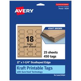 Avery - 2" x 1-1/4" Rectangle Scalloped Tags, Kraft 450ct - Brown