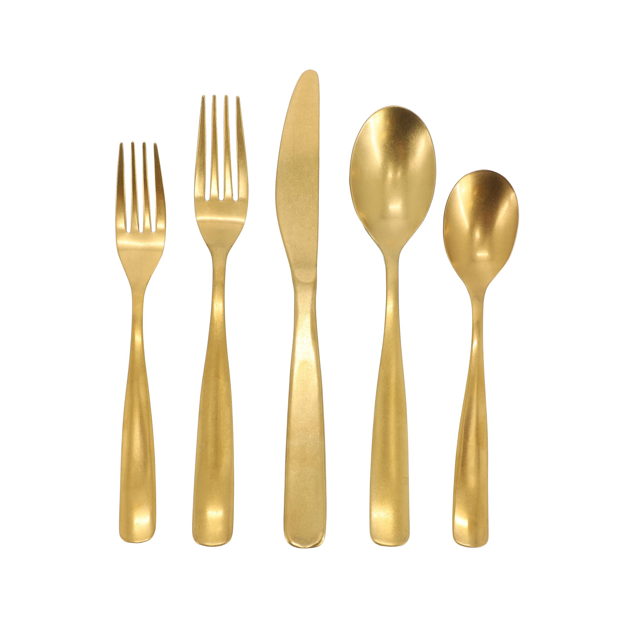 Alt View 2. Gibson - Gibson Home Hulton 20 Piece Stainless Steel Flatware Set - Matte Gold.