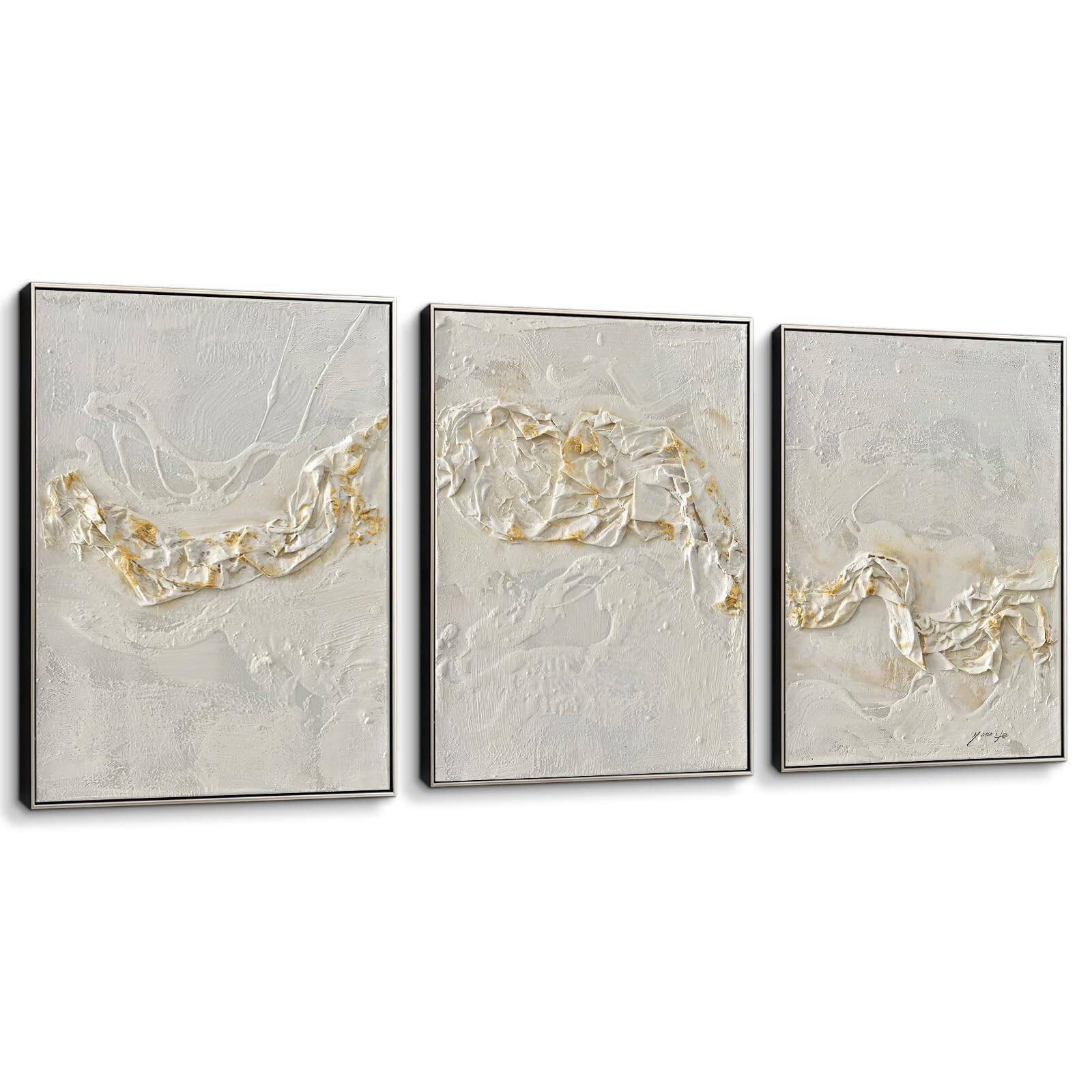 Front. Hanke - Modern Abstract Hand Painted Canvas Wall Textured Embossed Panels Living Room Framed Minimalist Home - Default.