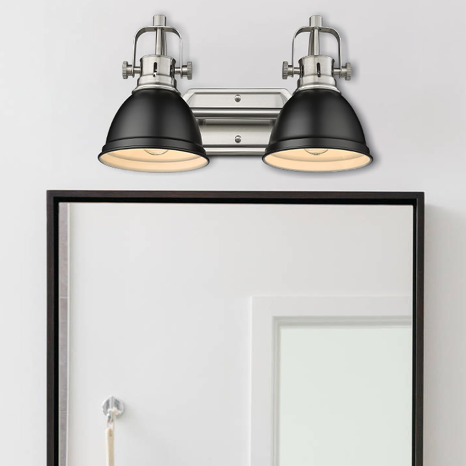 Alt View 2. TECH SAFARI - Modern Vanity Light Industrial Bathroom Wall Fixtures And Brushed Nickel Finish With Metal Shade w Bn bk - Black.
