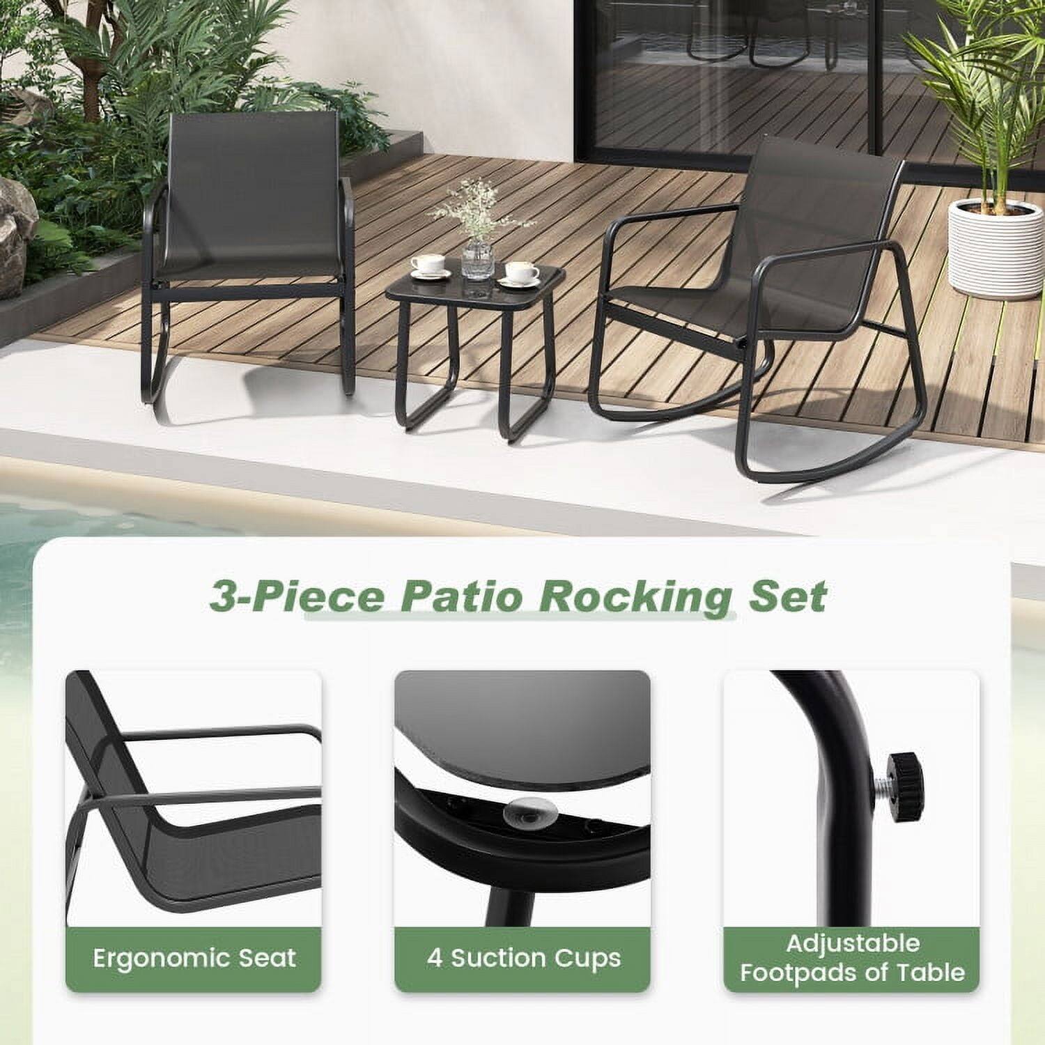 3-Piece Patio Rocking Set

- Ergonomic Seat
- 4 Suction Cups
- Adjustable Footpads of Table
