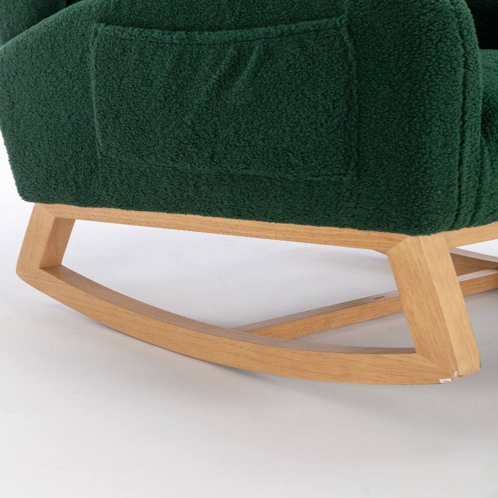 Alt View 7. Loheer - Loheer Green Teddy Fabric Rocking Chair with Wood Legs Ergonomic Living Room Accent Chair - Green.