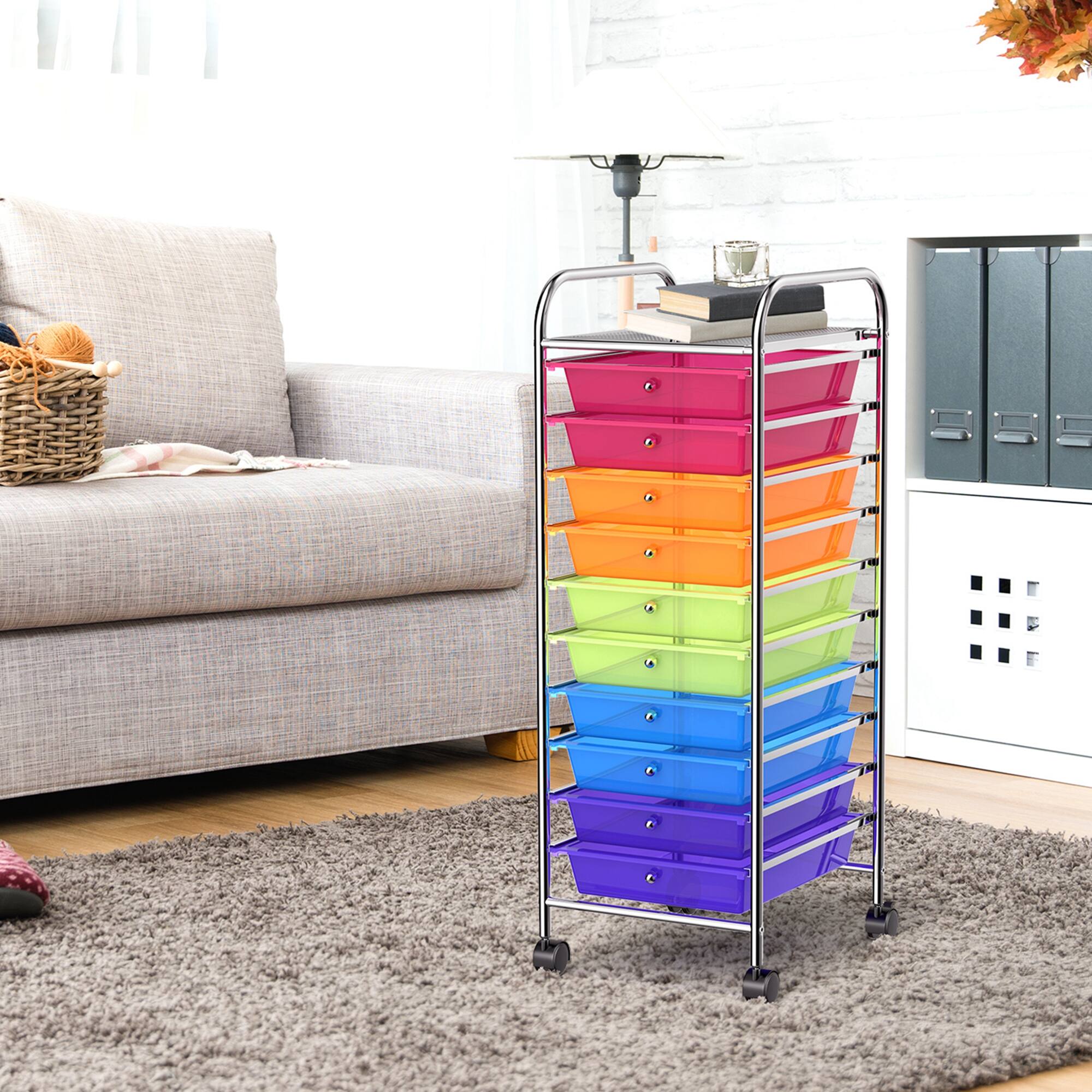 Alt View 2. Costway - 10 Drawer Rolling Storage Cart Scrapbook Paper Office School Organizer - Multicolor.