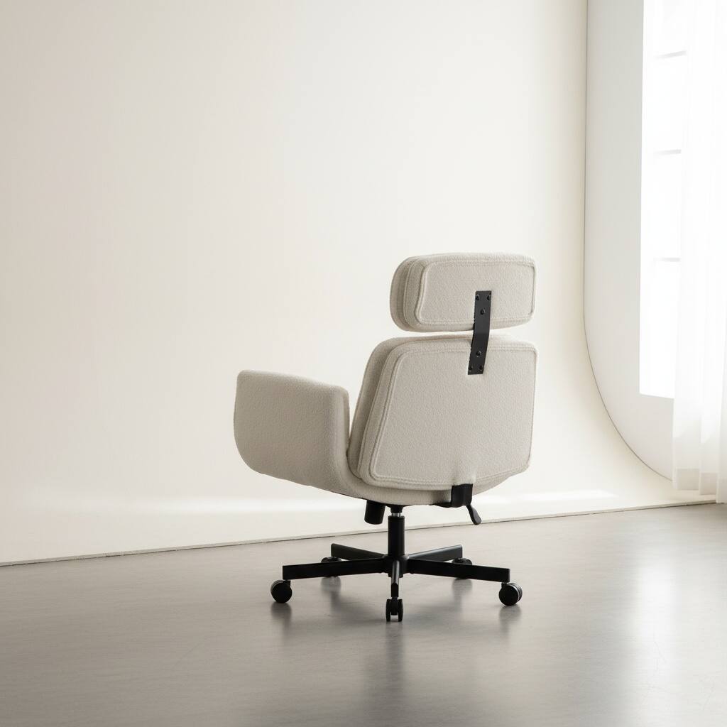 Alt View 2. Forest'nSky - Wide Cross-Legged Office Chair with Adjustable Headrest, Arms & Wheels, Swivel PU Task Chair for Makeup, Gaming,Ivory - Ivory.