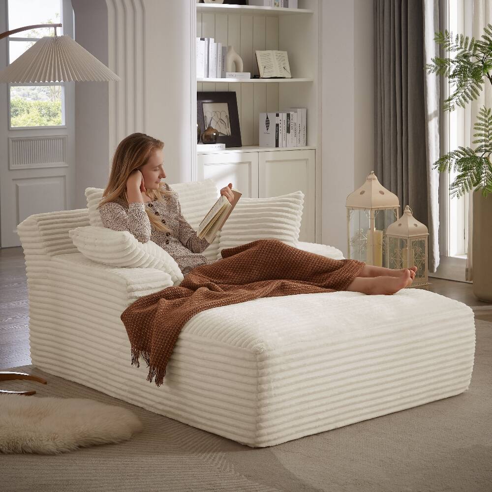 Angle. Loheer - Loheer Oversized Chaise Lounge Chair Indoor Corduroy Modern Sofa - Beige.