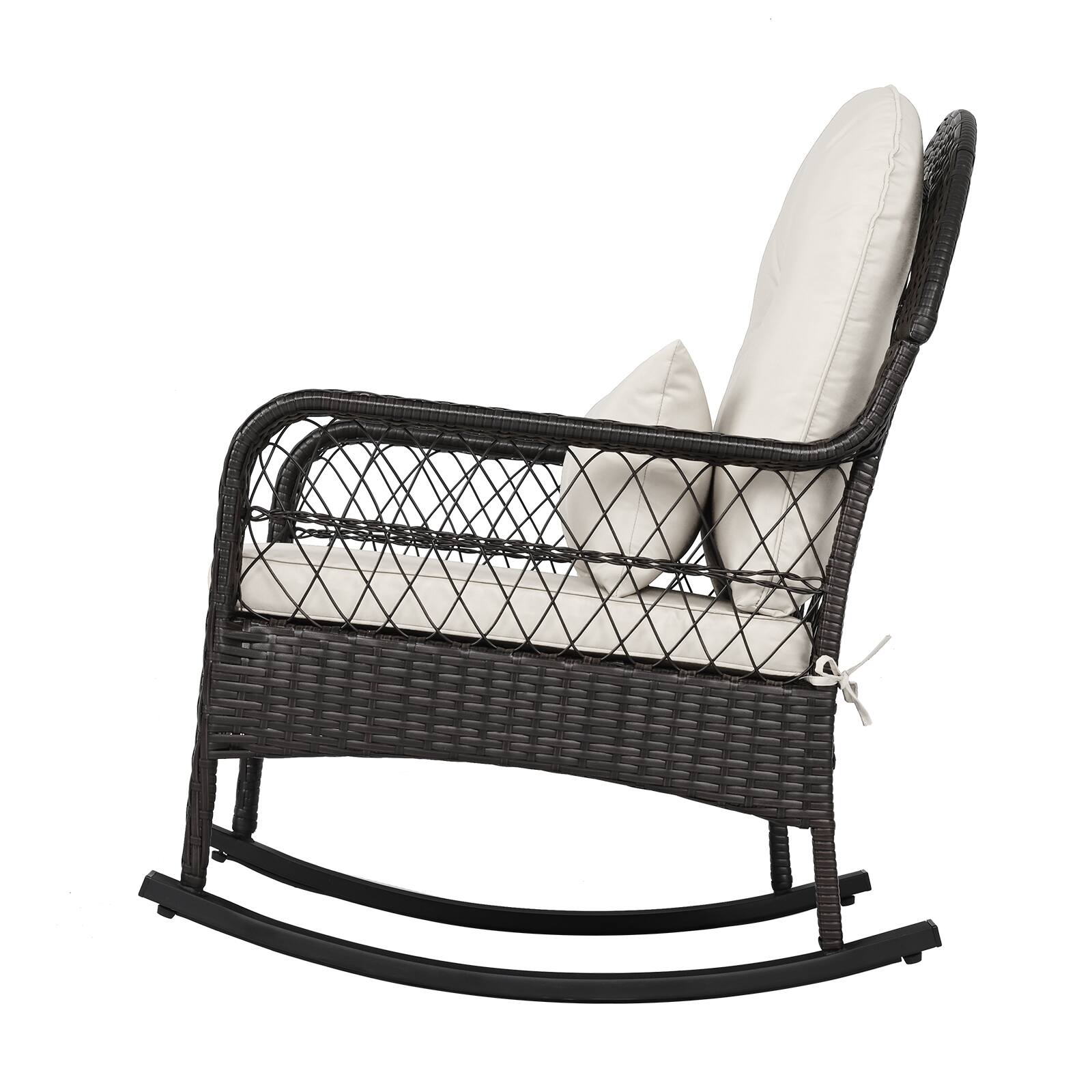 Alt View 9. Costway - Costway Patio Wicker Rocking Chair W/Seat Back Cushions & Lumbar Pillow Porch - Off-White.