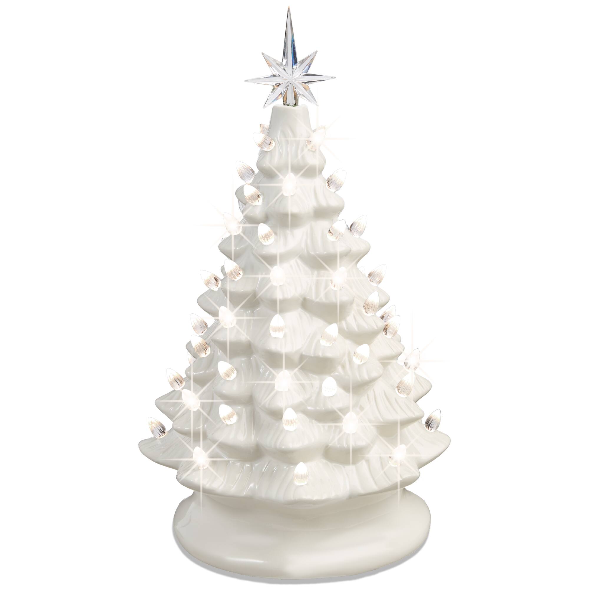 Best Choice Products - Pre-Lit Ceramic Tabletop Christmas Tree with Lights- 15in - White w/ Warm White Lights