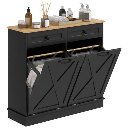 Front. Homcom - Out Laundry Hamper Cabinet - Black.