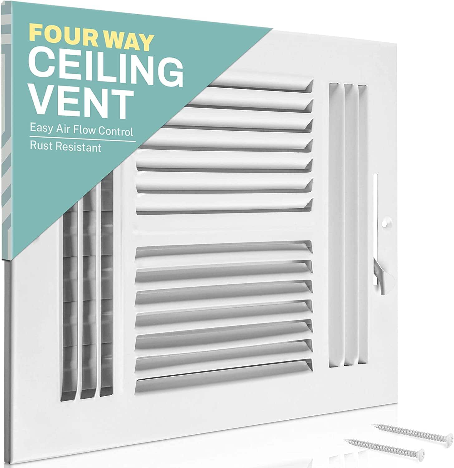 Home Intuition - Ceiling Register - Air Vent Covers - 8x8Inch 4-Way White Grille Register Cover with HVAC Heat and Cold Air Conditioner