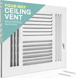 Home Intuition - Ceiling Register - Air Vent Covers - 12X12 Inch 4-Way White Grill Register Cover with HVAC Heat and Cold Air Conditioner
