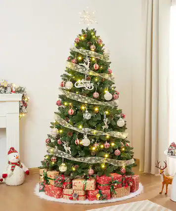 Front. ZACHVO - 7FT Artificial Christmas Tree with Pinecones - Realistic PVC Xmas Tree for Indoor Holiday Deco - Green.