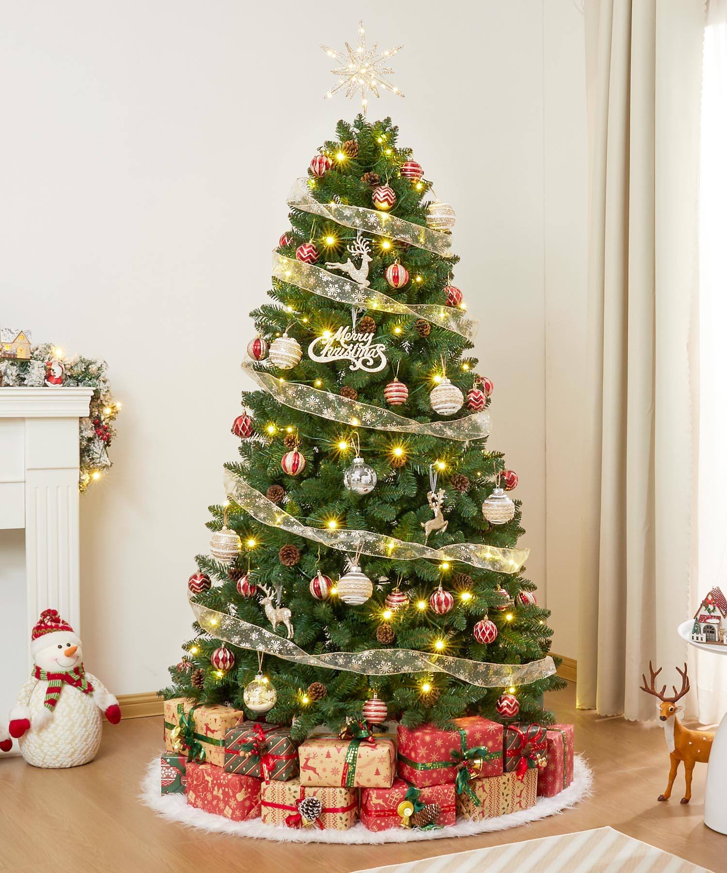 Front. ZACHVO - 7FT Artificial Christmas Tree with Pinecones - Realistic PVC Xmas Tree for Indoor Holiday Deco - Green.