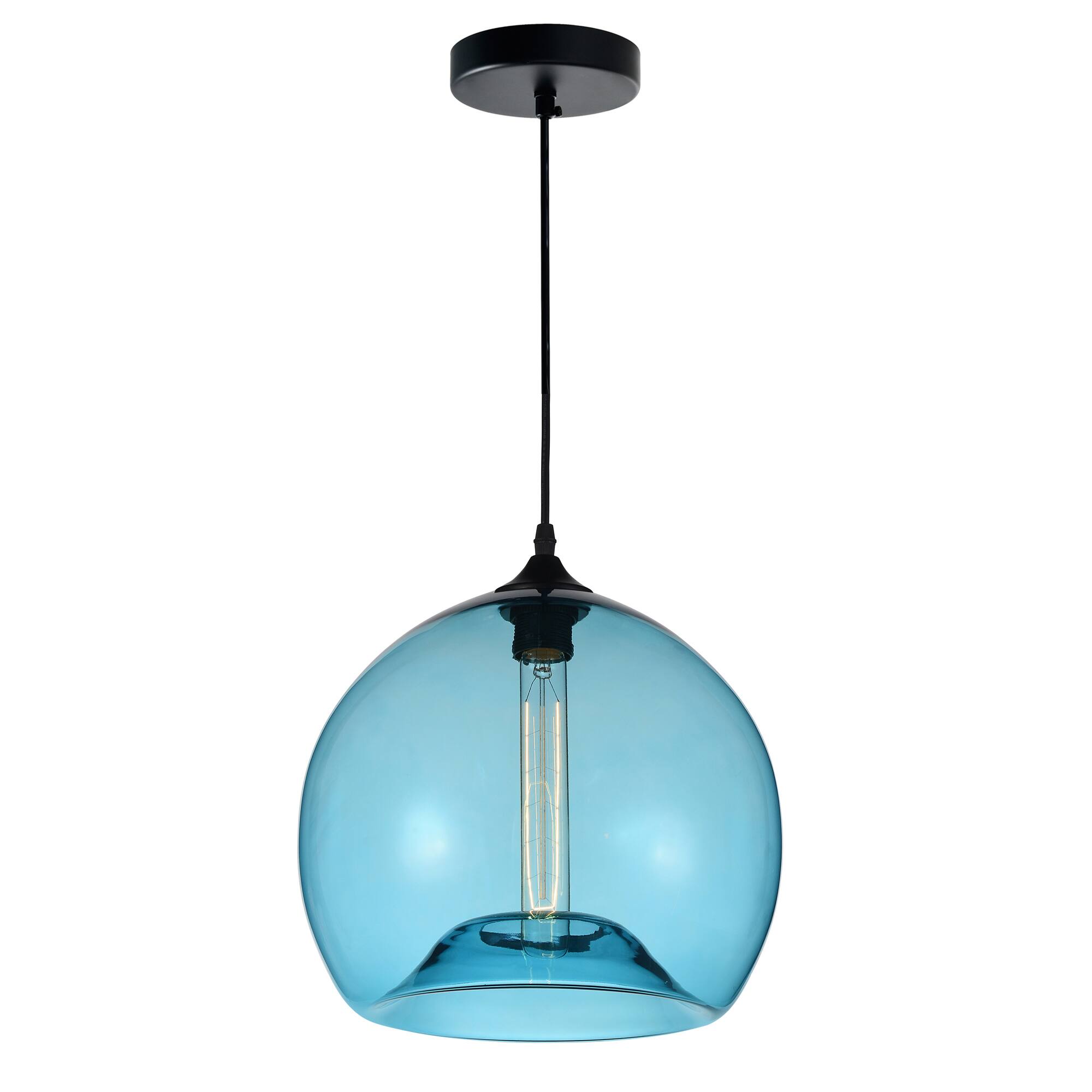 CWI Lighting - Glass 1 Light Down Mini Pendant With Blue Finish - Black