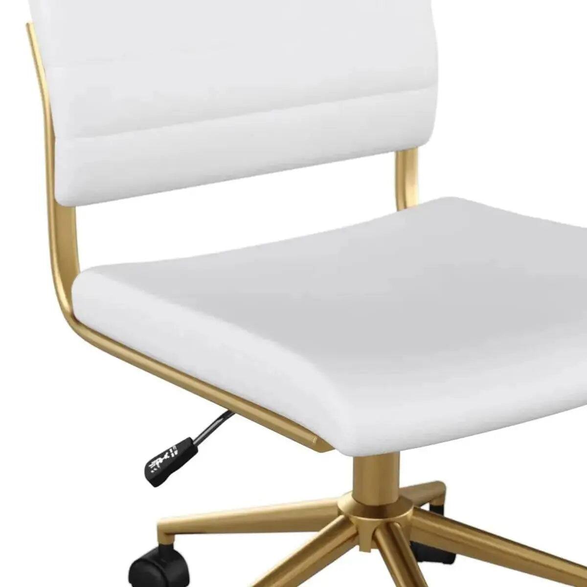 Alt View 6. Martha Stewart - Elegant Armless Swivel Office Chair for Home & Desk - White Faux Leather/Polished Brass.