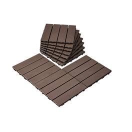VEVOR - Interlocking Deck Tiles Plastic Wood, 10 Pack,12"x12" 10 sq. ft Waterproof Outdoor Flooring All Weather Use, Patio Floor - Dark Brown