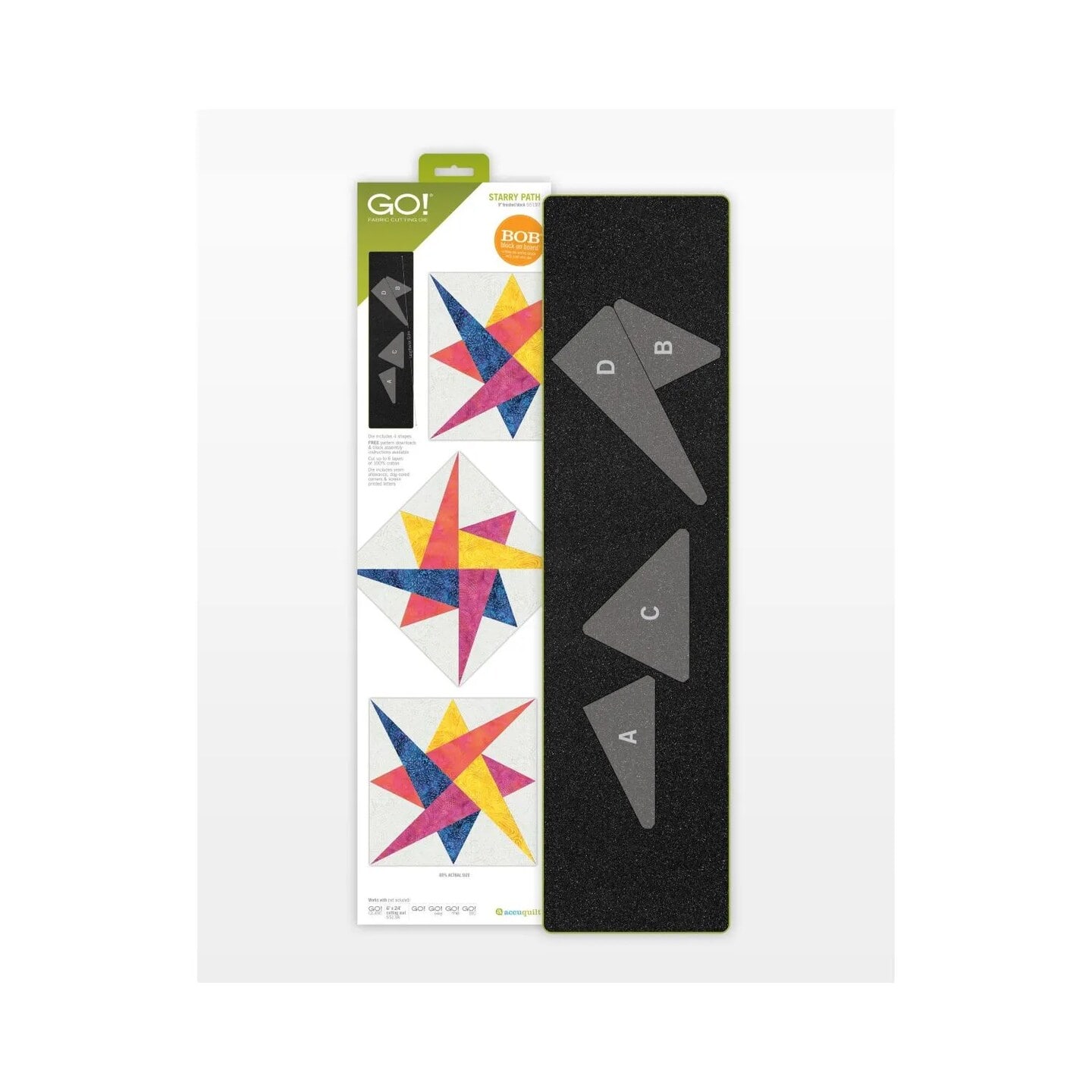 AccuQuilt - GO! Starry Path 9" Finished Block on Board Fabric Cutting Die for Quilting Projects, Wall Hangings - Multicolor