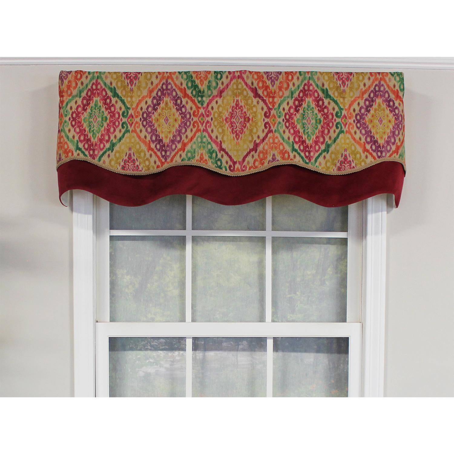 Angle. RLF Home - RLF Home Icicles Trimmed Glory 100% Cotton with Fully Lined 3" Rod Pocket Valnance for Windows 50" x 16" Multi - Multi.