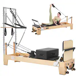 VEVOR - Pilates Reformer with Tower 94" Pilates Machine 400 lbs Maple Wood, for Home Use and Gym Workout, with Jump Board - Natural Wood;Black