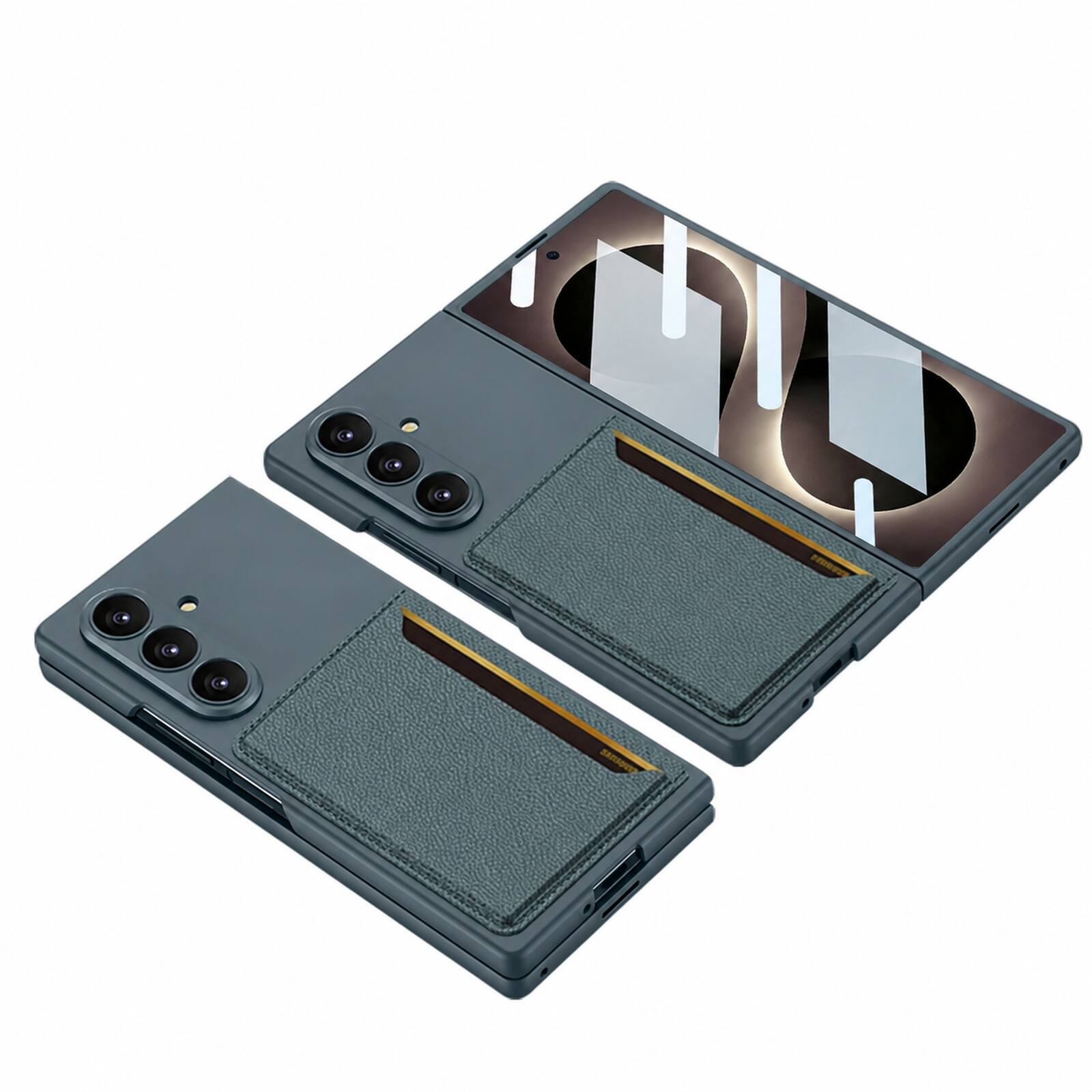 Left. Dteck - Shockproof Back Wallet Case for Samsung Galaxy Z Fold 8 Ultra with Glass Screen Protector Card Slot Anti-Scratch Cover - Green.