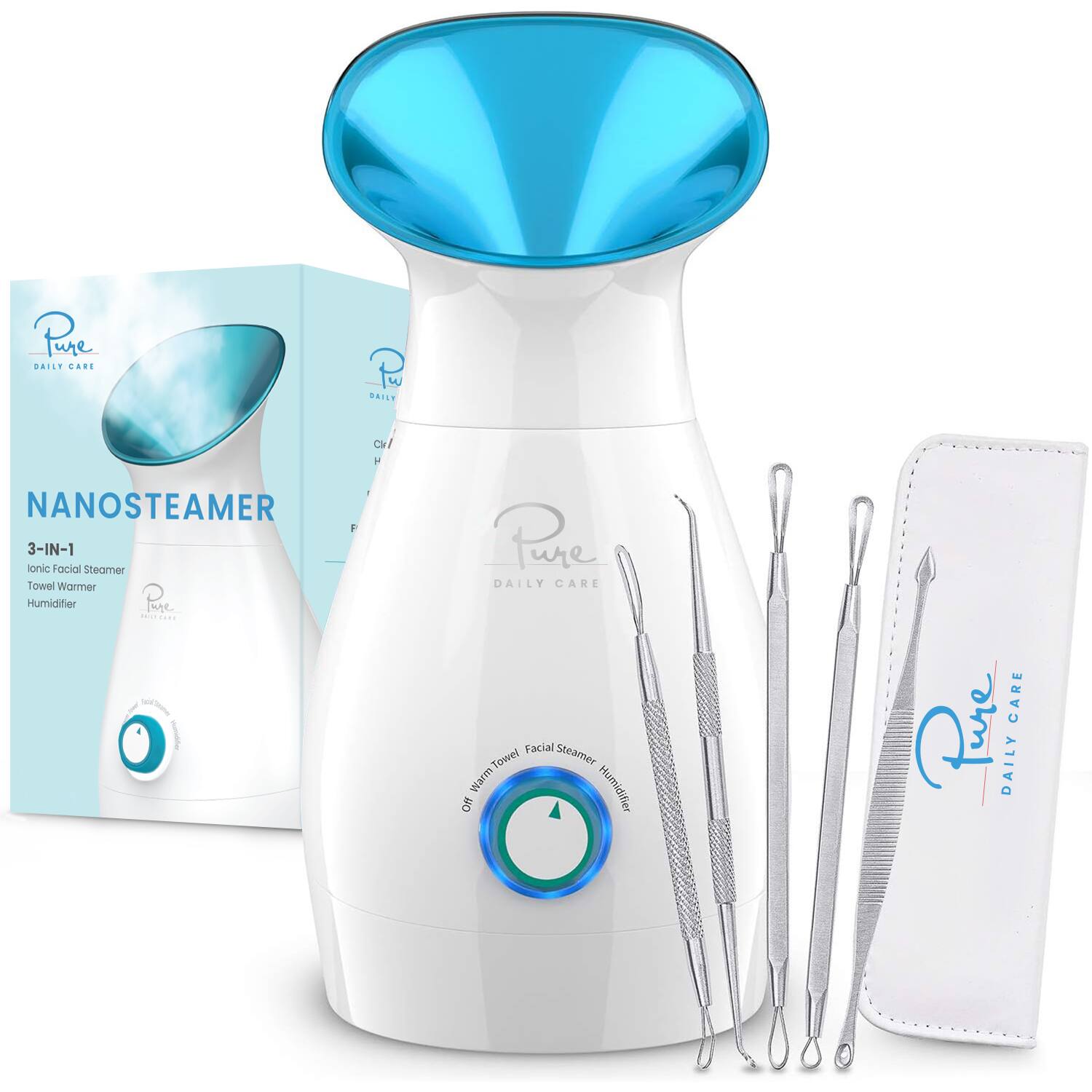Pure Daily Care - NanoSteamer Large 3-in-1 Nano Ionic Facial Steamer (Teal) - Blue