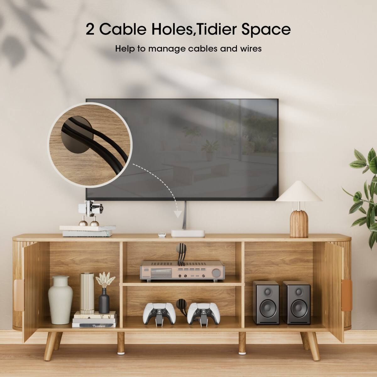 2 Cable Holes, Tidier Space  
Help to manage cables and wires