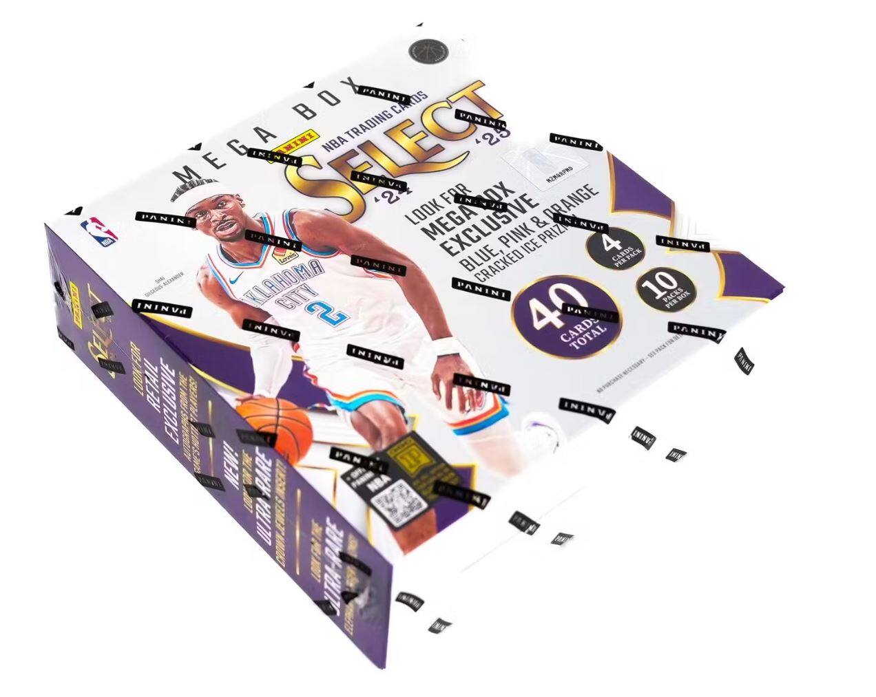 Sure, here is the corrected and grouped text from the image:

---

**Mega Box Select**  
NBA Trading Cards  
Panini  
2023  

**Look Far**  
**Mega Exclusive**  
Blue, Pink & Orange  
Cracked Ice Prizm Total  

**40 Cards**  
**10 Packs**  
**4 Cards per Pack**  

**Retail Exclusive**  
**Ultra Rare**  
**New!**  

**Klattom City**  
**2**  

**Panini**  
**Panini**  
**Panini**  
**Panini**  
**Panini**  
**Panini**  
**Panini**  
**Panini**  
**Panini**  
**Panini**  
**Panini**  
**Panini**  
**Panini**  
**Panini**  
**Panini**  
**Panini**  
**Panini**  
**Panini**  
**Panini**  
**Panini**  
**Panini**  
**Panini**  
**Panini**  
**Panini**  
**Panini**  
**Panini**  
**Panini**  
**Panini**  
**Panini**  
**Panini**  
**