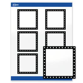 Avery - Labels, 3" x 3", Glossy Black & Polka Dots - White