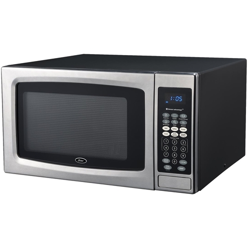 Oster - 1.3 Cu. Ft. Mid-Size Microwave - Black/stainless steel