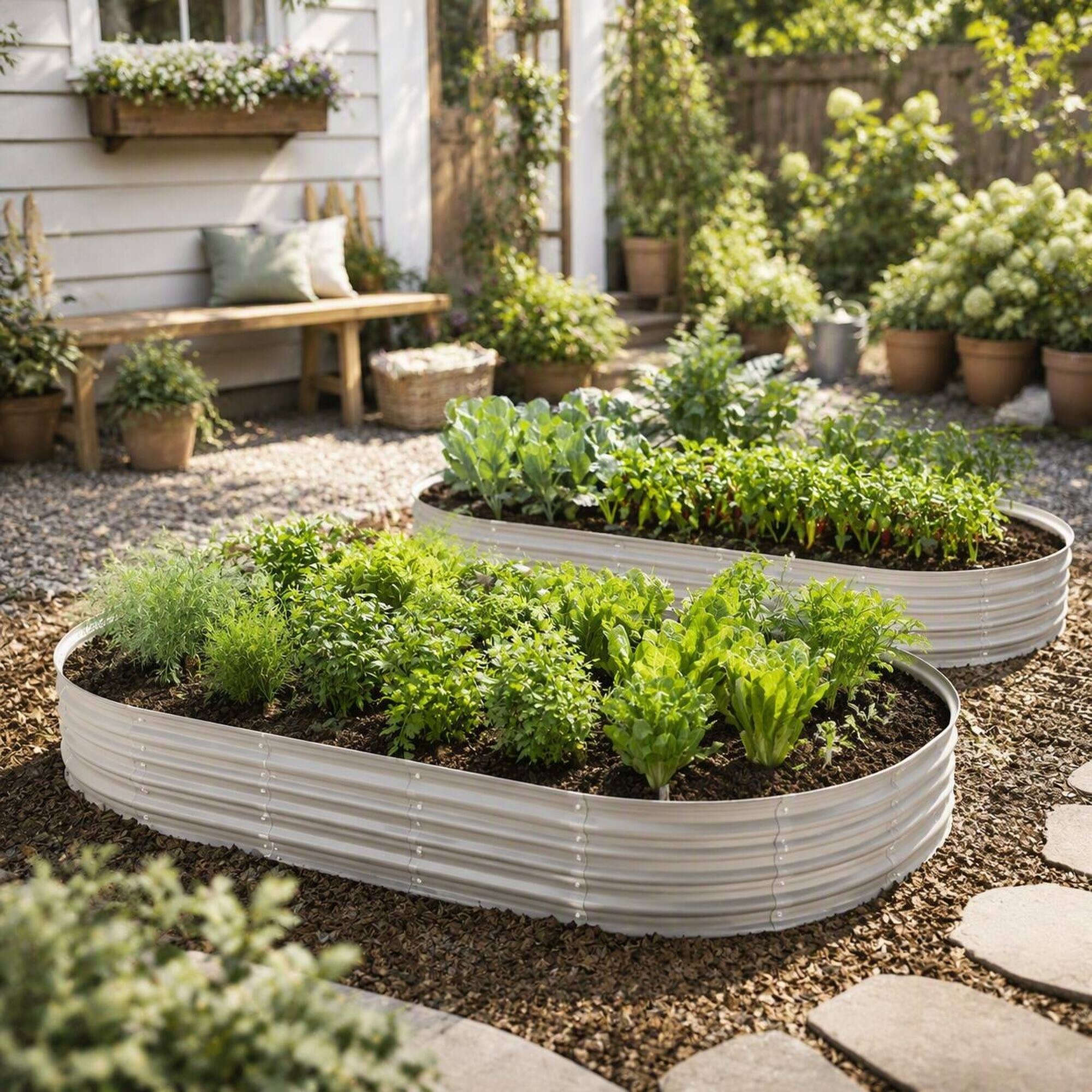 Left. RYHNUYNE - 2 Pack Galvanized Raised Garden Bed Kit 8x4x1ft Outdoor Planter Box for Vegetables Flowers Herbs, Rustproof Metal - Silver.