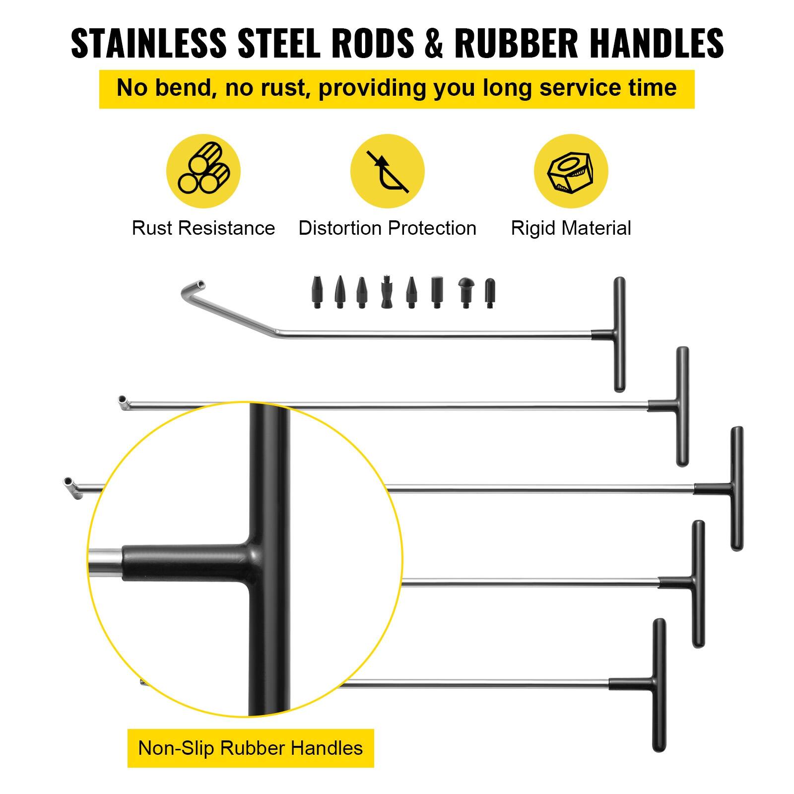 STAINLESS STEEL RODS & RUBBER HANDLES  
No bend, no rust, providing you long service time  

- Rust Resistance  
- Distortion Protection  
- Rigid Material  
- Non-Slip Rubber Handles