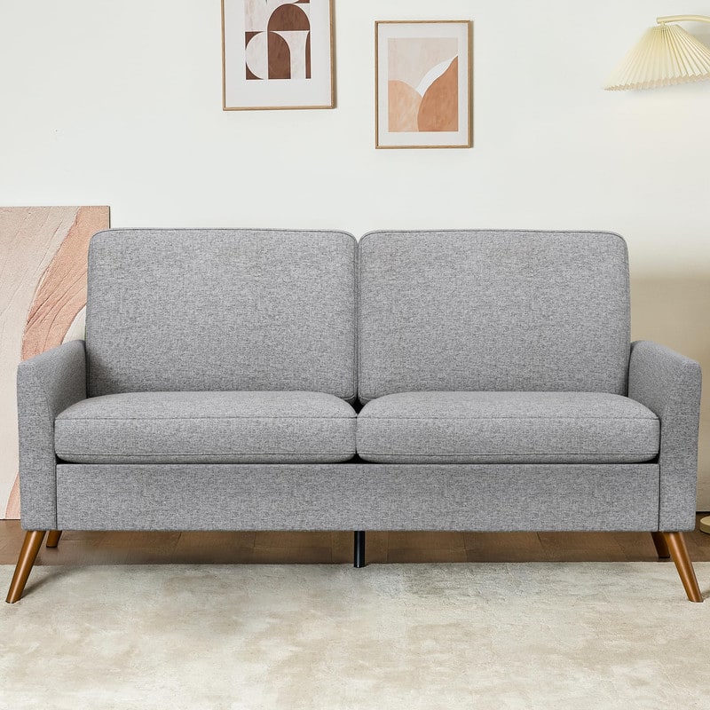 Dyonery - 68" Loveseat Sofa,Tool-Free Setup Small Couches,Grey Linen - Gray